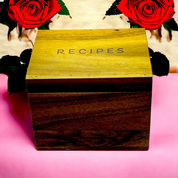 Acacia Recipe Box With Hinged Lid By  1canoe2 - Includes 20 4” X 6” Cards - NWOB - Picture 1 of 6